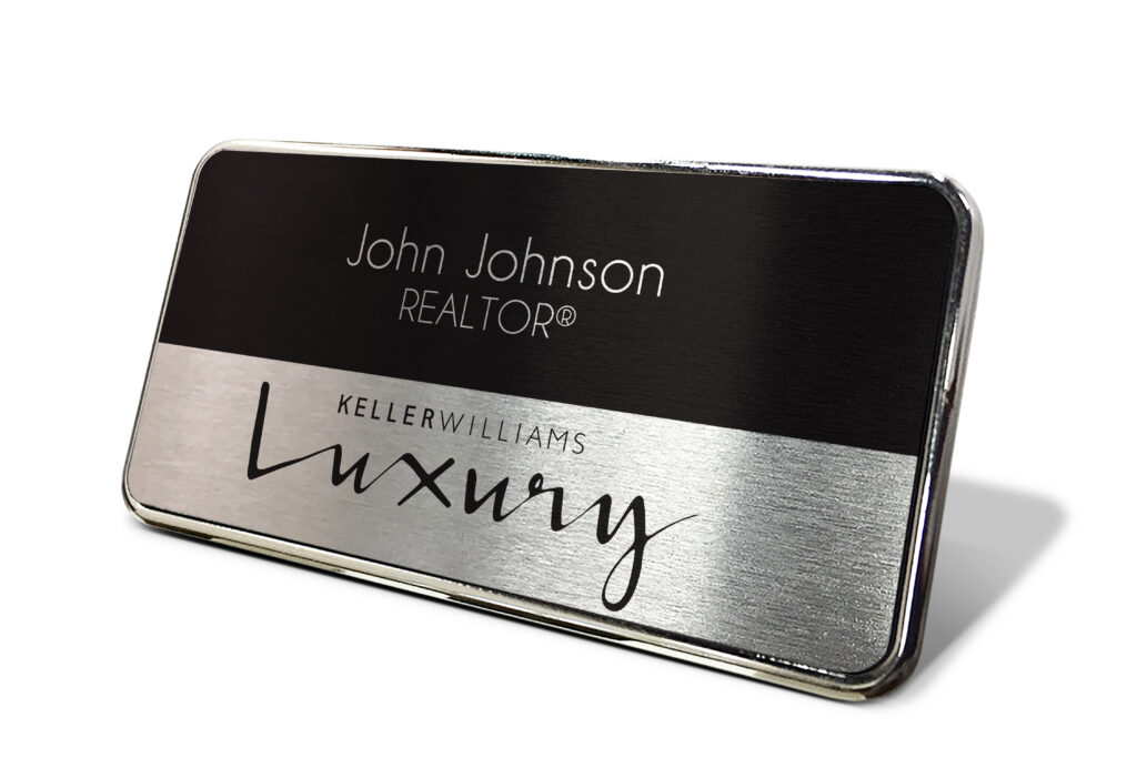 Framed Name Tag - Black/Silver 1.5x3 Luxury