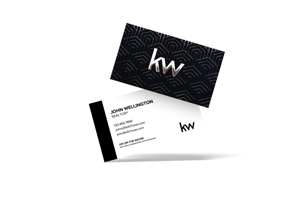 Horizontal Black White Spot UV Art Deco Pattern Back Foil KW Business Card